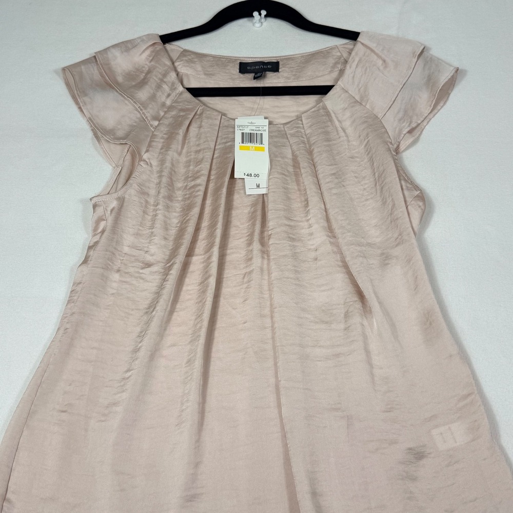 Spense Flutter Sleeve Blouse M Cream/Rose Satin Top Office Date night silky - Picture 12 of 15